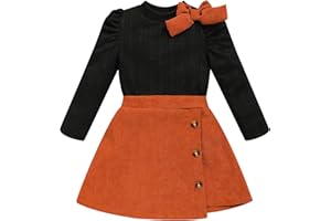 TITKKOP Toddler Girl Plaid Outfits Fall Winter Dress Knit Ribbed Bow Sweatshirt Tops and Button Fashion Skirts Set