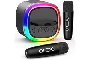 HWWR Karaoke Machine, Mini Bluetooth Speaker with 2 Wireless Microphones, Disco Lights Karaoke Home Party, Xmas Birthday Gifts for Singing