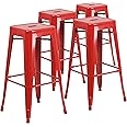 Flash Furniture Lily 4 Pack Commercial Grade 30" High Backless Red Metal Indoor-Outdoor Barstool with Square Seat