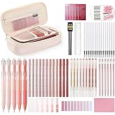 Eersida 74 Pcs Aesthetic School Supplies with Large Pencil Pouch 5 Ink Gel Pens 12 Highlighters 6 Mechanical Pencils 0.5mm 9 Color Pens 4 Note Pads Set for Student Stationary(Pink,Cute Style)