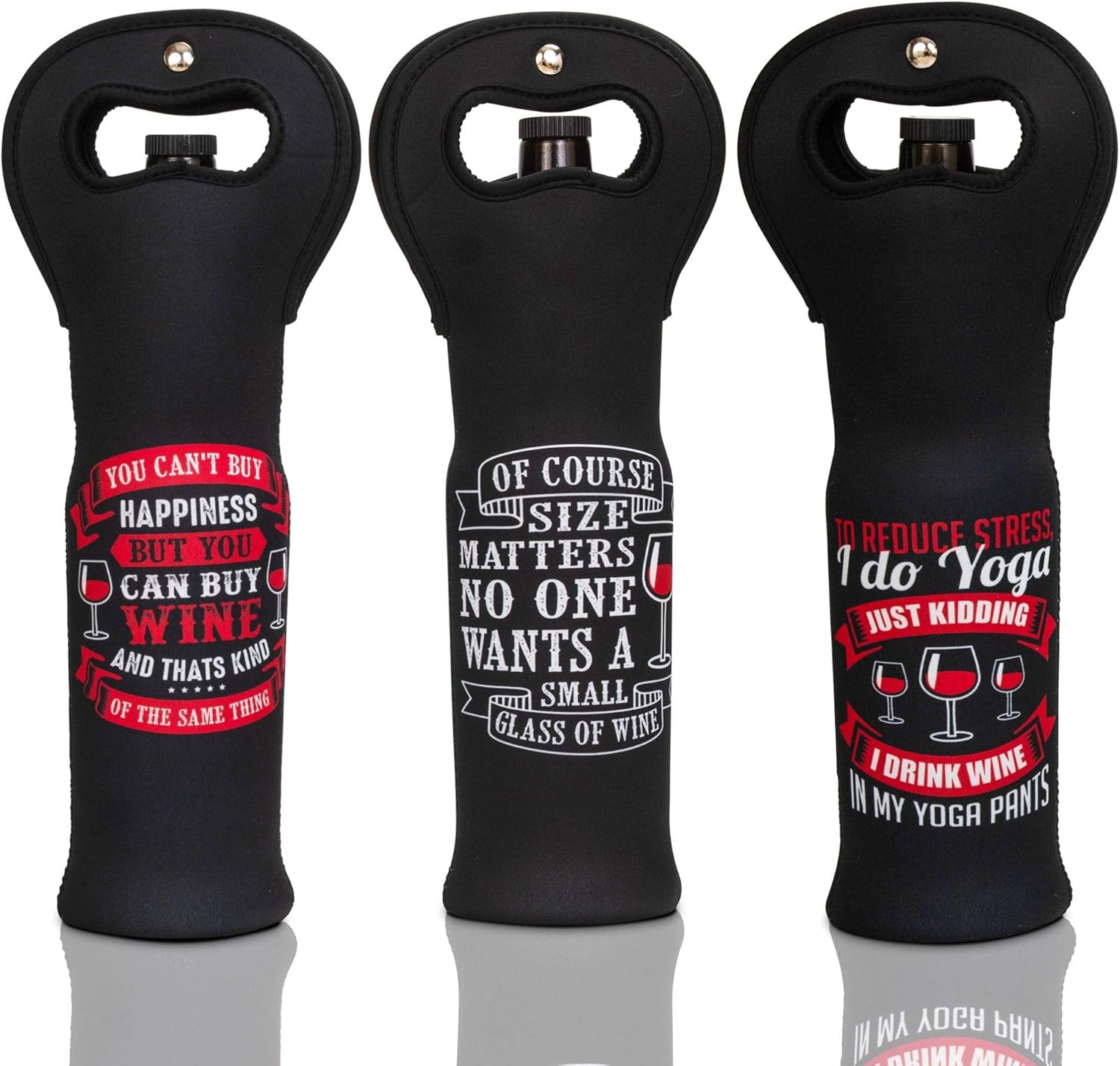 Wine Tote Carrier Bag from Made Easy Kit Neoprene Champagne Bottle Protective Travel or Gift Bag -Set of 3 (Funny Wine Lines (Black))