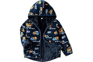 EIGIOO Kids Boys Girls Polar Fleece Jacket with Hood Toddler Outerwear Warm Autumn Winter Youth Coat 3-12Years