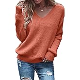 Eurivicy Women's Long Sleeve V Neck Pullover Tops Oversized Chunky Knitted Loose Jumper Sweaters