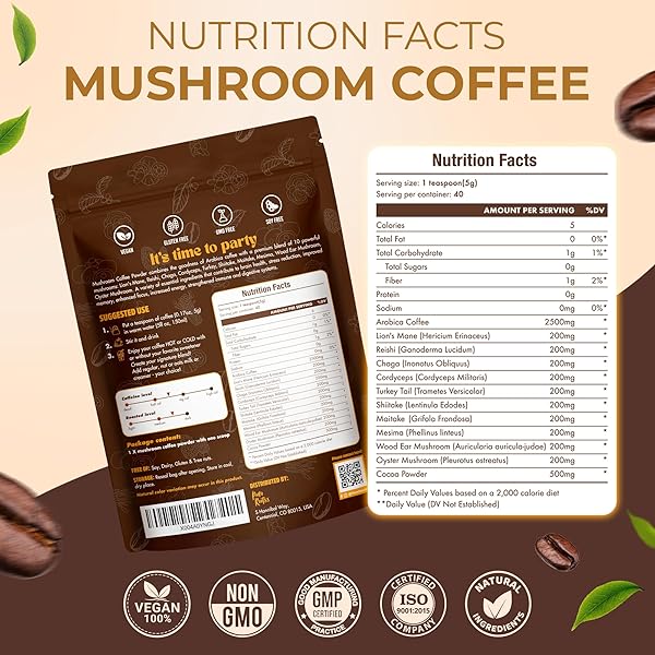 400,000MG MUSHROOM COFFEE 10-IN-1 LOW CAFFEINE, 100% ARABICA COFFEE SUPERFOOD – LION’S MANE, REISHI, CHAGA & COCOA – NATURAL ENERGY & FOCUS BOOST, IMMUNE SUPPORT, JITTERS FREE, SUGAR FREE (7OZ)