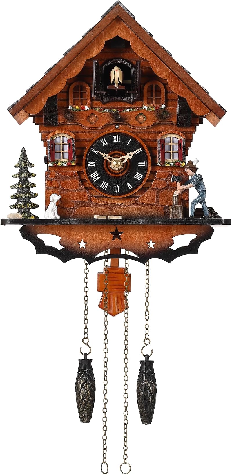 Kintrot Cuckoo Clock Black Forest Wooden Quartz Wall 12 Melodies Night Sensor
