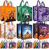 Sanwuta 24 Pcs Halloween Tote Gift Bags 14.9 x 11.8 Large Trick or Treat Reusable Non Woven Candy Treat Goodies Bags for Halloween Party Supplies