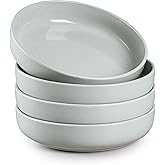 HaWare Pasta Bowls Set of 4, 33oz Large Salad Bowls for Home Kitchen, Ceramic Serving Plates for Soup, Cereal, Scratch-resistant Wide and Shallow Dinner Bowl, Microwave & Dishwasher Safe, Misty Grey