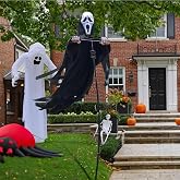 FLAJZ Outdoor Halloween Scarecrow Rotatable Ghost, 7.5Ft Scarecrow Screaming Ghost, Scary Halloween Decorations Outdoor Scary Ghost, Halloween Scary Scream Scarecrow Decorations