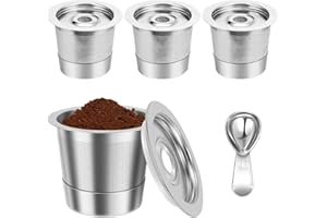 K Cups Reusable Pod 4-Piece Set for Ninja Stainless Steel K Cups and Measuring Spoon with Graduations，Compatible with Ninja C