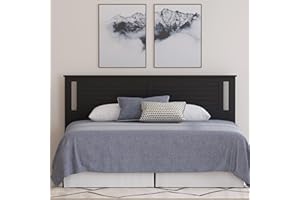 COMFIQ Serene Poplar Wood King Headboard, Modern Farmhouse Panel with Horizontal Scoring, King Size Headboard in Black, Casual Coastal Style, Easy Assembly, Quality Materials