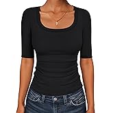 ANRABESS Womens Half Sleeve Tops Scoop Neck Ribbed Knit Slim Fitted Basic Tee Shirts Summer 2026 Trendy Spring Casual Clothes