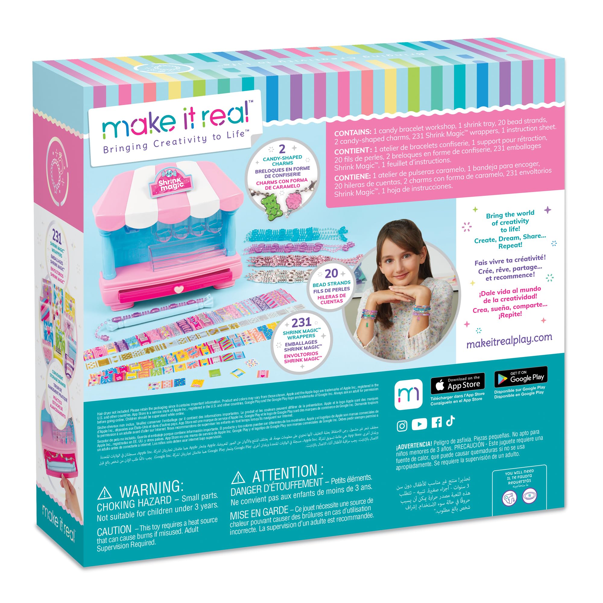 Make It Real:Shrink Magic Candy Shop Bracelet Kit - Create 20 Bracelets, Use A Hair Dryer to Shrink & Style, DIY Jewelry Kit, Girls & Kids Ages 8+