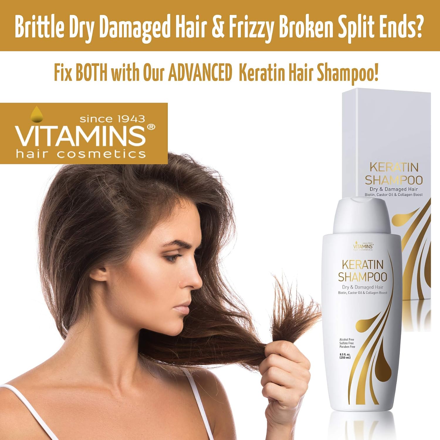 VITAMINS hair cosmetics Keratin Shampoo for Dry Hair, Paraben & Sulfate Free Shampoo for Damaged Hair with Biotin & Collagen - Image 4