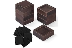 FASONLA Bed Risers, Furniture Risers (Set of 8-Height 1") Can be Adjusted to 2'' 3''or 4'', Lifts Furniture Risers, Solid Natural Wood Risers, Non-Slip Recessed Hole (Square-Walnut Color)