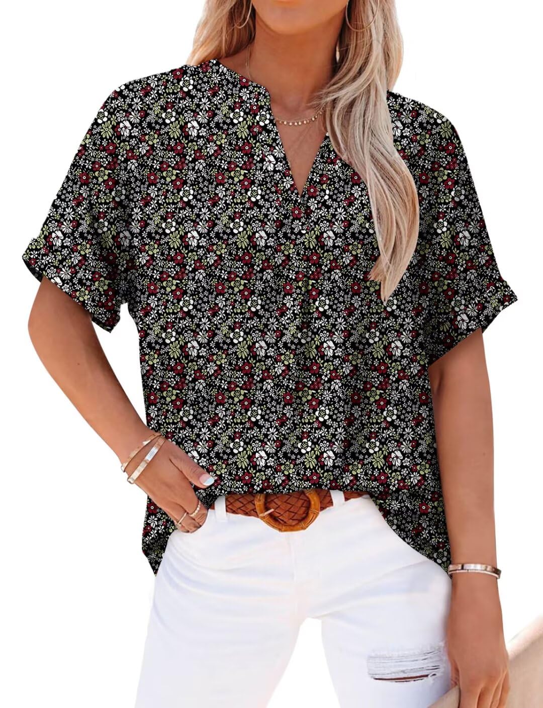 Magritta Short Sleeve Blouses for Women Dressy Casual Floral Print ...