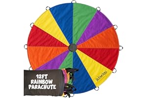 ACTIVEJOY BY BLISSBOLT Activejoy - Parachute for Kids - 12ft / 20ft - Rainbow Parachute Toy with Handles - Great for Gym Class, Field Day & Outdoor Games