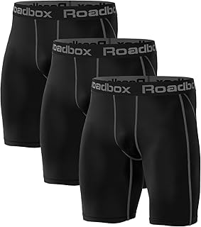 Roadbox 3er Pack Herren Kompressionsshorts, Schnelltrocknendes Baselayer Unterhose Tights Kurz Hose Laufunterwäsche