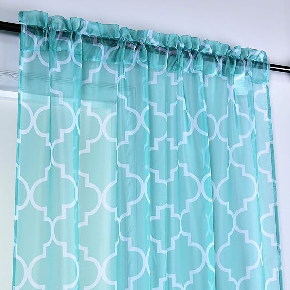 KEQIAOSUOCAI 45 Turquoise Sheer Curtains for Kitchen Bathroom 2 Panels