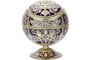 LAUYOO Windproof Ashtray with Lid for Cigarettes Metal Portable Cigar Ashtray Odor Eliminator for Indoor outdoor Hand Stamped Rose Pattern with Sparkle Fancy Gift for Men Women (Dark Purple-Bronze)