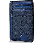 VOGSTYCUERO Slim Minimalist Front Pocket Thin Wallet RFID Blocking 100% Genuine Leather Credit Card Holder for men Women, with Gift Box-Cross Blue
