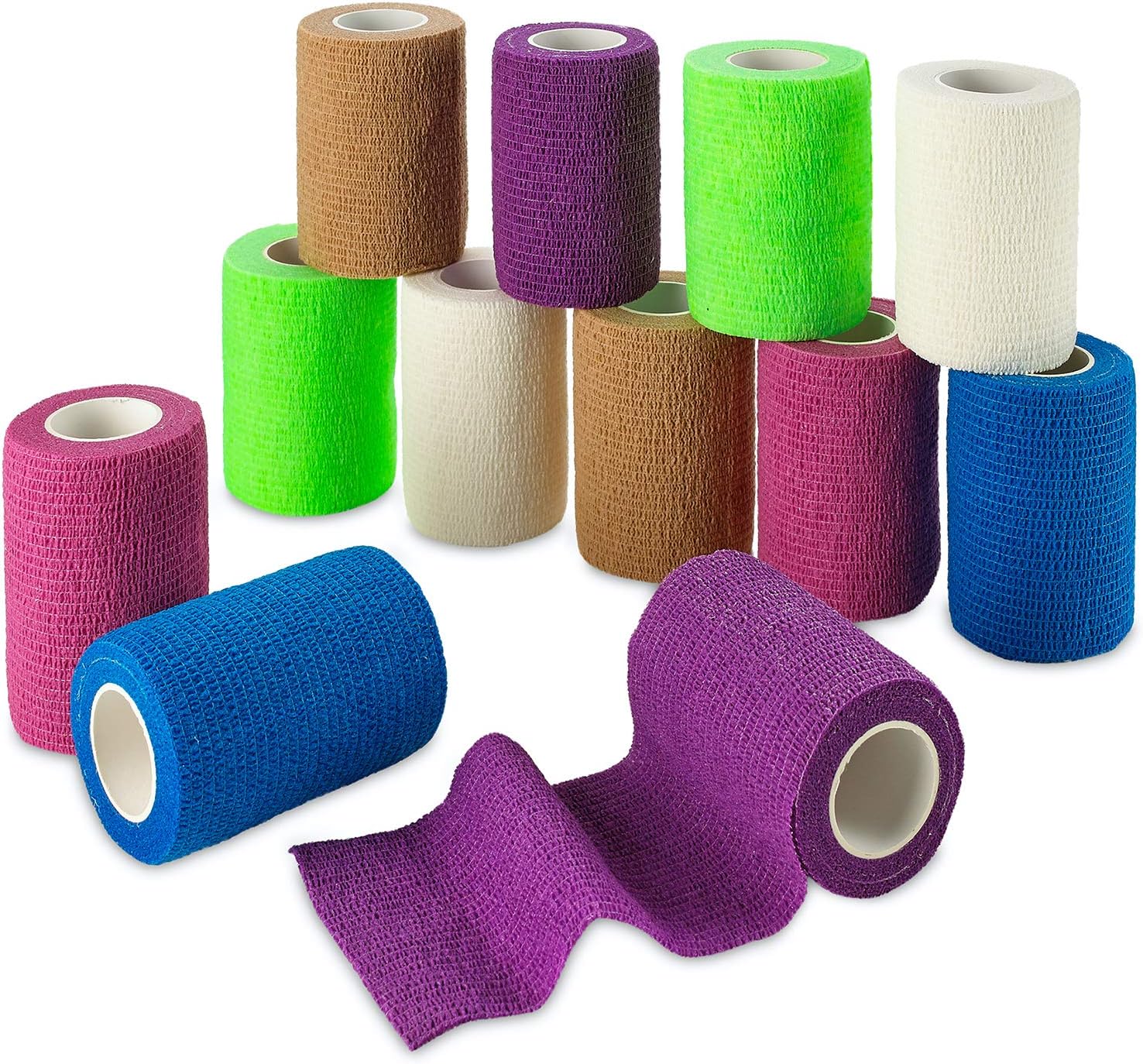 Self Adherent Wrap, Bulk Pack of 12, Athletic Tape Rolls and Sports Wraps