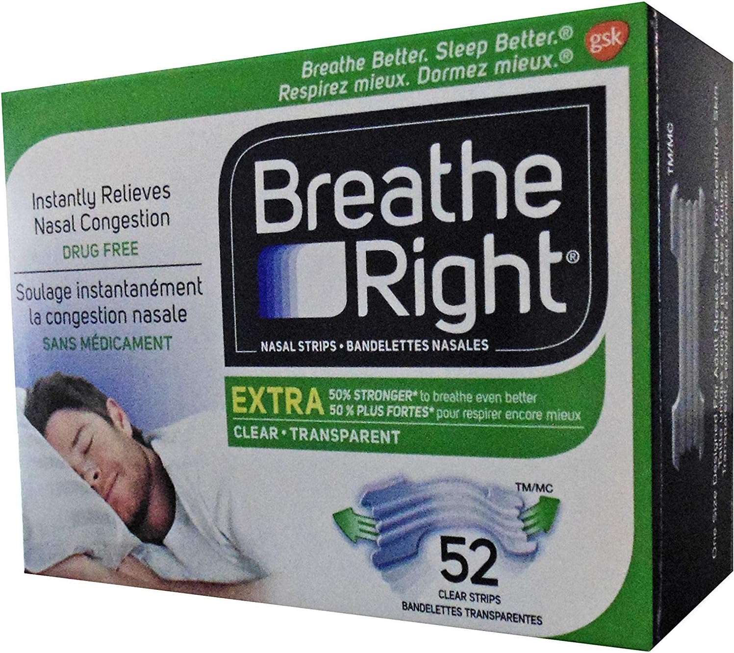 Breathe Right Extra Nasal Strip,(Clear), 52 Strips (Value Pack) Amazon