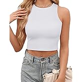 AURUZA Crop Tops for Women,Double Lined Crop Top,High Neck Cropped Tank Top Sleeveless Racerback Tops Basic Summer Shirt