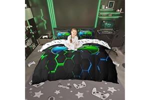 CASTLE FAIRY Boys Gamepad Bedding Set King Size,Gamer Duvet Cover Modern Honeycomb Bed Comforter Cover Set for Kids,Reversible Gaming Video Games Bedding Quilt Cover Set Decorative 3 Pcs(No Comforter)