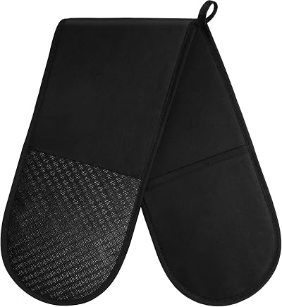 AUAUY Black Double Oven Gloves 250C 482F Silicone Non-slip 84x18cm
