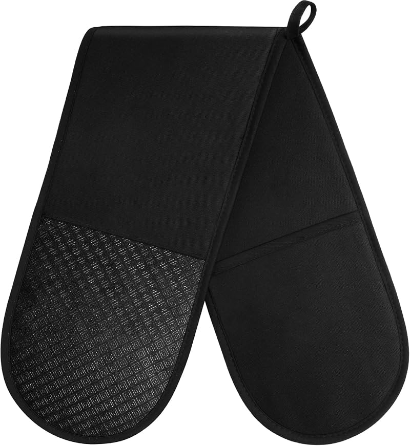 AUAUY Black Double Oven Gloves 250C 482F Silicone Non-slip 84x18cm