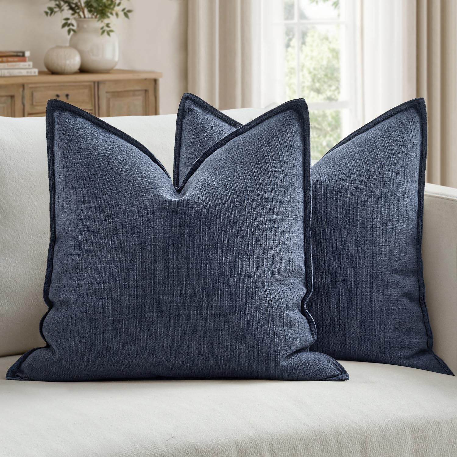 MIULEE Euro Sham Pillow Covers for Bed 26x26, 2 Pack Navy Blue Thick & Textured Decorative Throw Pillow Covers, Neutral Linen Cushion Cases, Modern Farmhouse Home Decor, No Filling