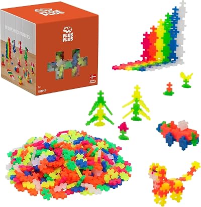 PLUS PLUS Building Blocks Toy 600 pc Neon Creative STEM Play for Kids 5+