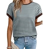 Acelitt Women’s Short Sleeve Knit Tops 2025 Trendy Crewneck Striped T Shirts Casual Summer Blouses Outfits