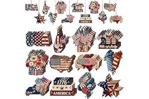Seeloowy 36 Pcs Memorial Day Tree Ornaments Patriotic Wooden Ornaments 4th of July Vintage Ornaments for Tree Independence Day Decorations White Red Blue for American Memorial Day Party (Stylish)