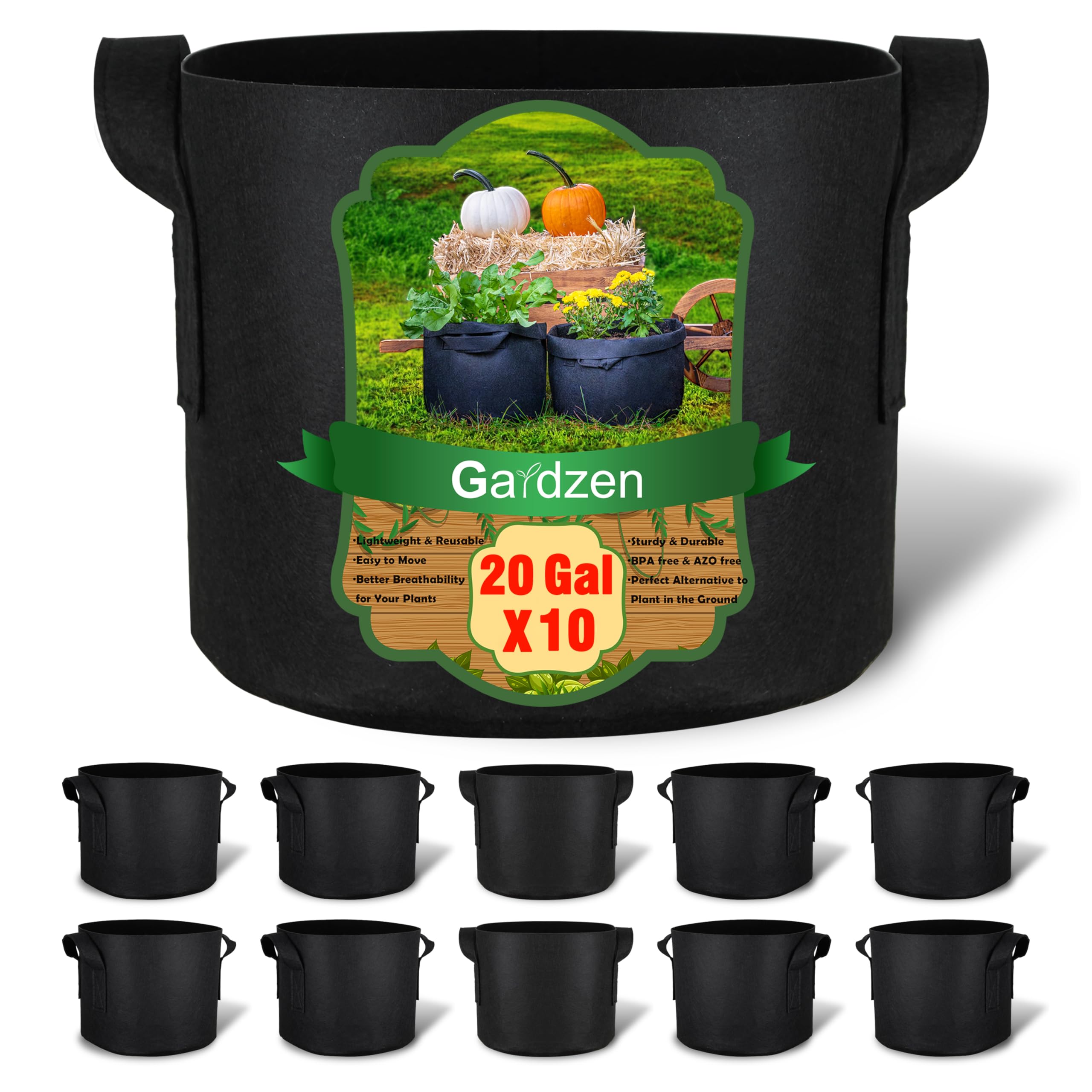 10PCS 20 Gallon Grow Bags Heavy-Duty Aeration Fabric Pots with Handles |  eBay