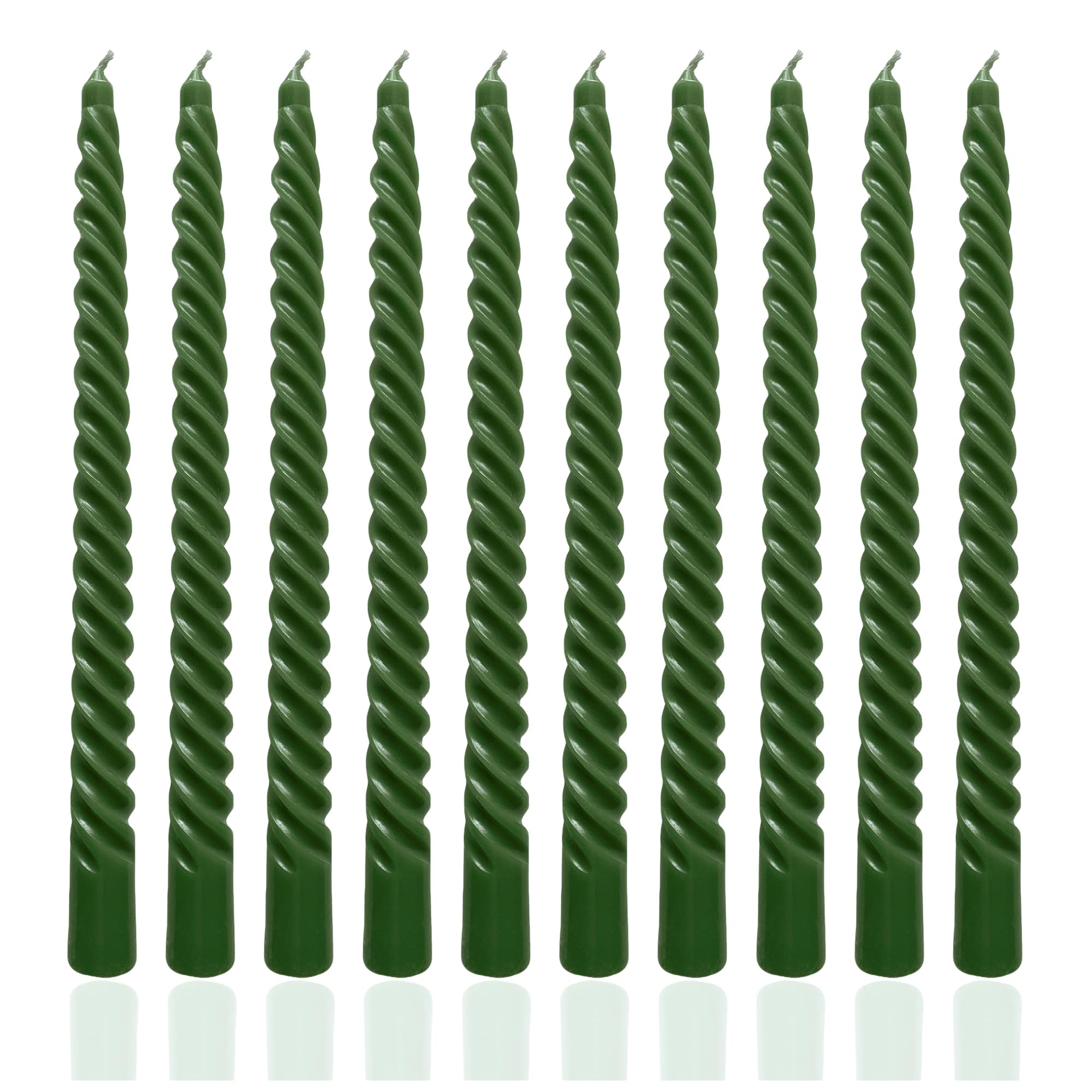 Photo 1 of 10 Inch 10 Pack Unscented Dripless Green Sipral Taper Candles for Christmas Decor Dinner Parties Home Decoration Picnic