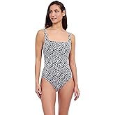 Profile by Gottex Plumeria Textured Leafy Print Versatile & Stylish Women’s Square Neck One Piece Bathing Suit Swim Essential