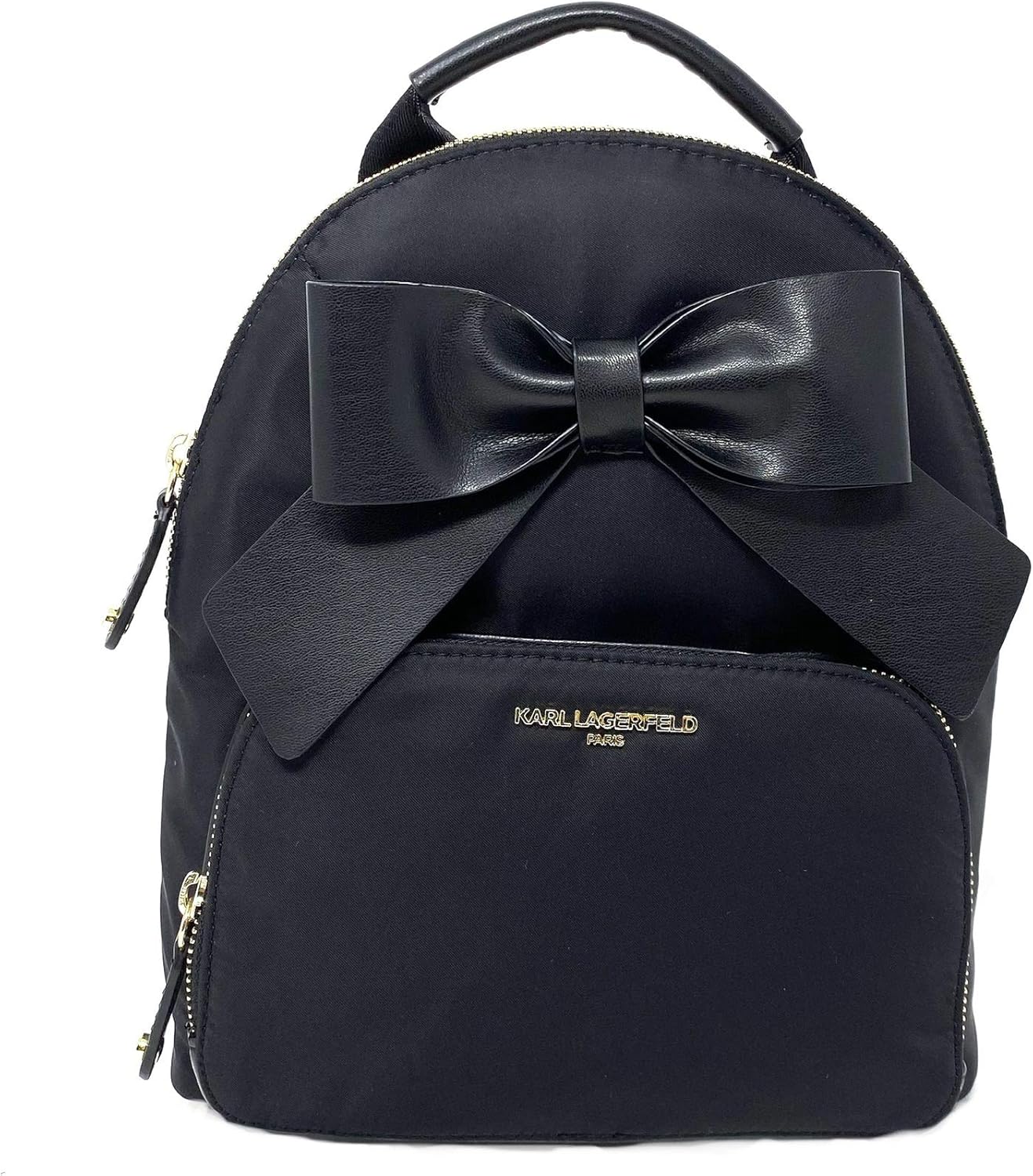 Deep Black/Gold Karl Lagerfeld Paris Womens Small Zip Around Bow Backpack Medium Sports