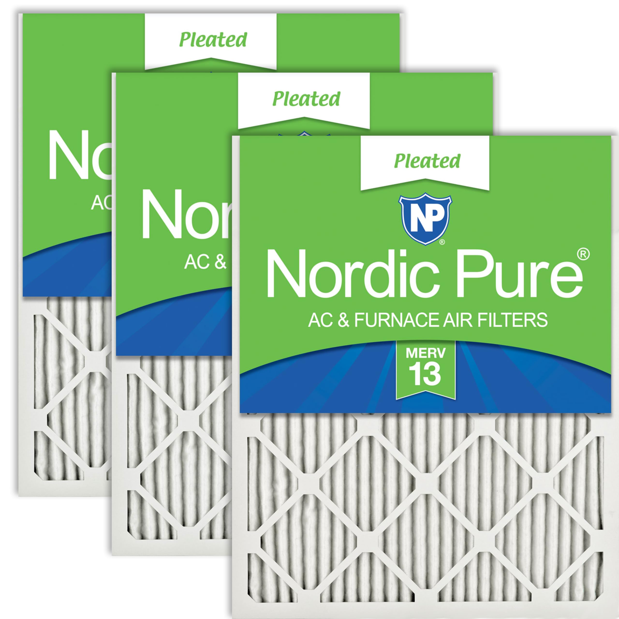 Nordic Pure 16x20x1 (Actual Size: 15 1/2 x 19 1/2 x 3/4) Pleated MERV 13 Air Filters 3 Pack Image