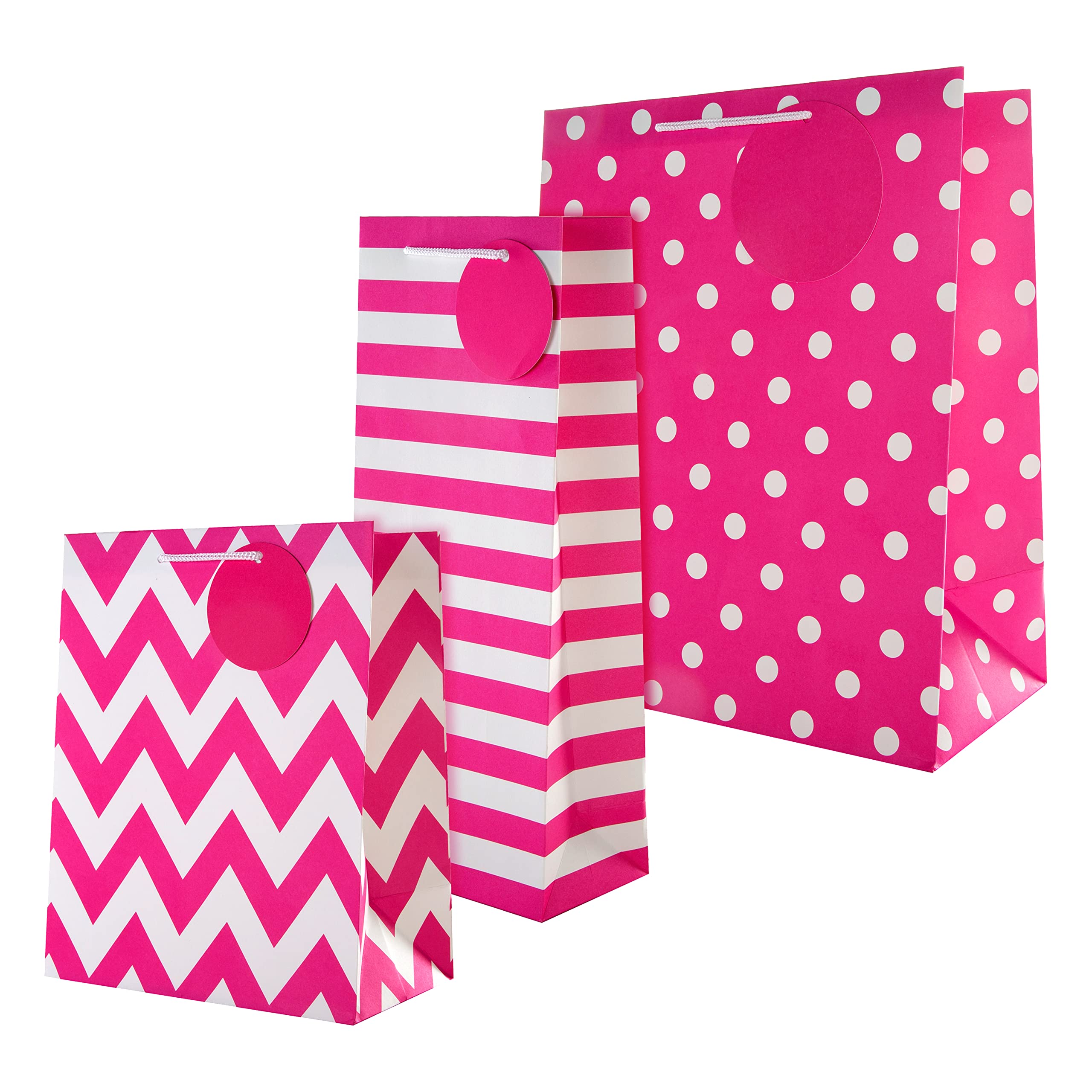 Hallmark Multi Occasion Gift Bag Bundle - 3 Essential Sized Bags in 3 Contemporary Pink Designs