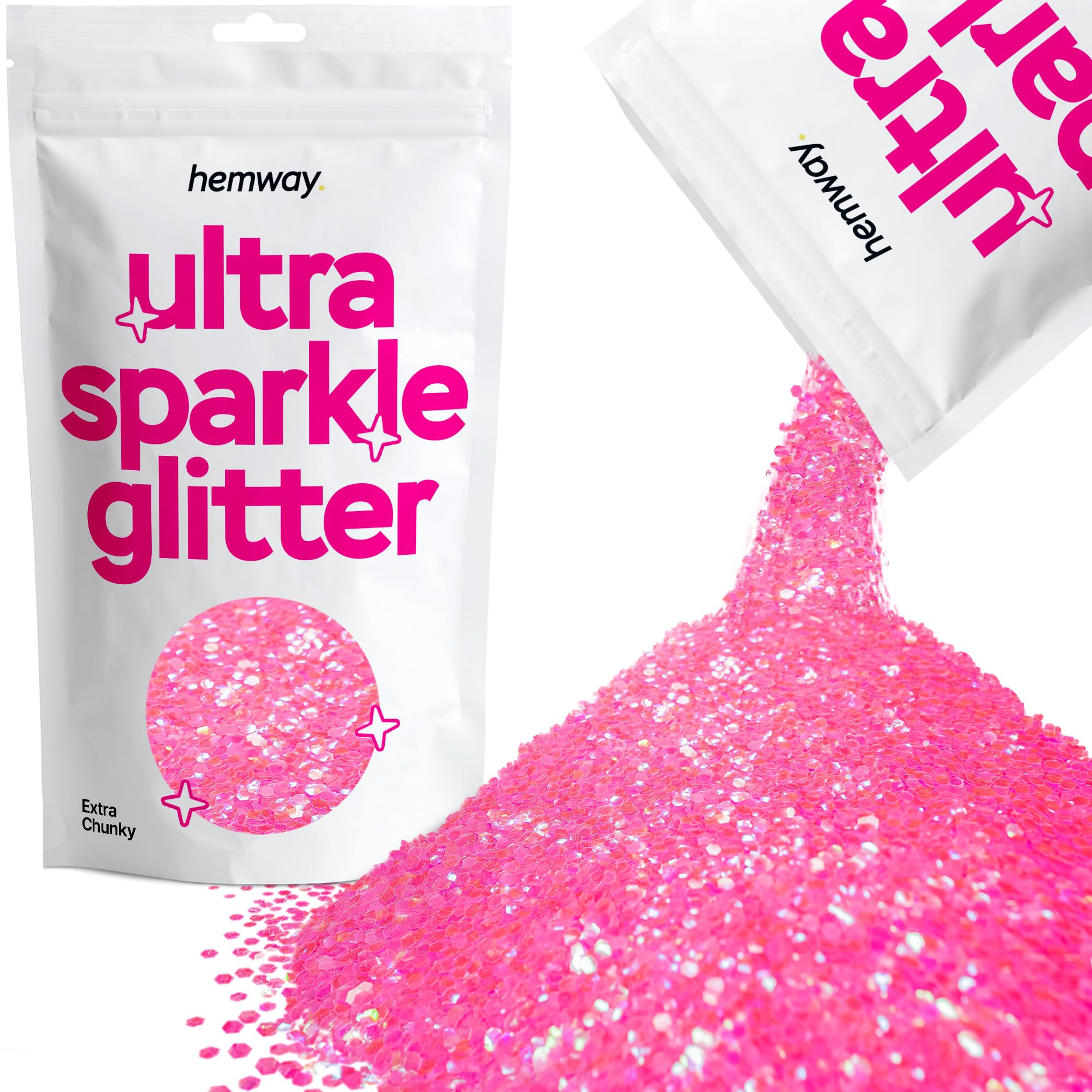 Hemway Ultra Sparkle Glitter Baby Pink Iridescent 100g Extra Chunky | Glitter for Arts & Craft, Makeup, Nail Art, Crafting, Card Making, Sparkle Decoration