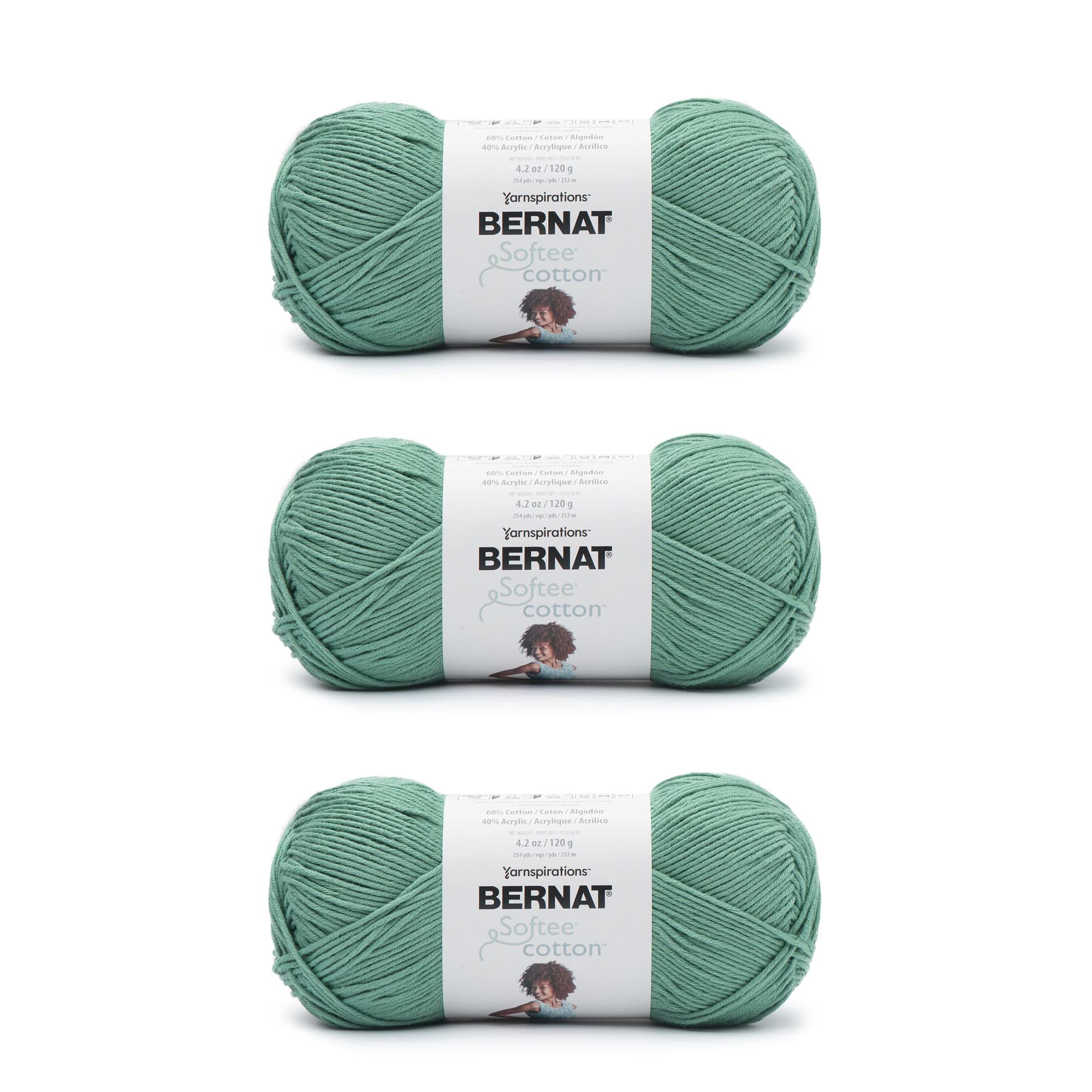 Bernat Softee Cotton Pool Green Yarn - 3 Pack of 120g/4.25oz - Nylon - 3 DK (Light) - 254 Yards - Knitting/Crochet