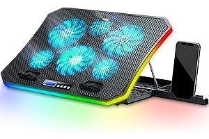TopMate C12 Laptop Cooling Pad RGB Gaming Notebook Cooler for Desk and Lap Use, Laptop Fan Stand 8 Adjustable Heights with 6 Quiet Fans and Phone Holder, for 15.6-17.3 Inch Laptops-Ice Blue LED Light