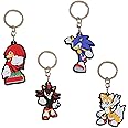 Sonic The Hedgehog Keyrings for Kids Knuckles Shadow Tails Rubber Boys Keyrings Collectables 4 Pack Mini Figures Keychain Set Gamer Gifts for Boys