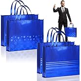 PerKoop 4 Pcs 20 x 16 Inch Extra Large Father's Day Gift Bags Jumbo Blue Foil Stripes Gift Bag Large Tote Bag with Handles Reusable Non Woven for Hanukkah Christmas