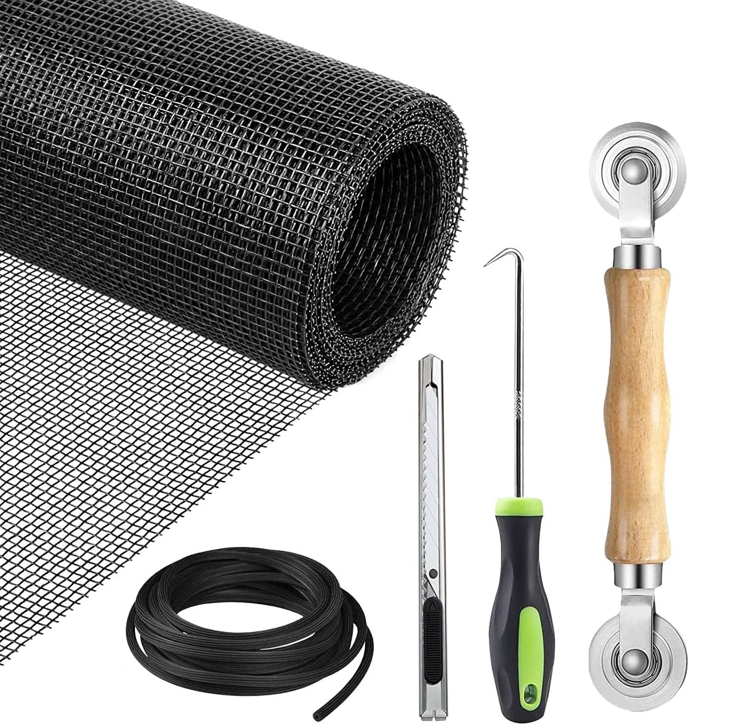 Photo 1 of HOMWMPA Window Screen Replacement Kit, 59"x106" Window Screen Mesh with 32Ft Spline/Rolling Tool/Hook/Cutter, 5-in-1 Window Screen Repair Kit for Window and Screen Door