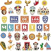 HEYINSHEN 37 Pcs Day of The Dead Decorations Dia De Los Muertos Cutouts Decor Sugar Skull Cutout Halloween Decorations for Classroom Bulletin Board Wall Decor Mexican Fiesta Party Supplies