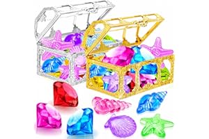Thuodo 24pcs Diving Gems Pool Toys Colorful Diamonds with Pirate Treasure Chest Summer Swim Dive Toy Underwater Swimming Gear for Kids Boys Girls