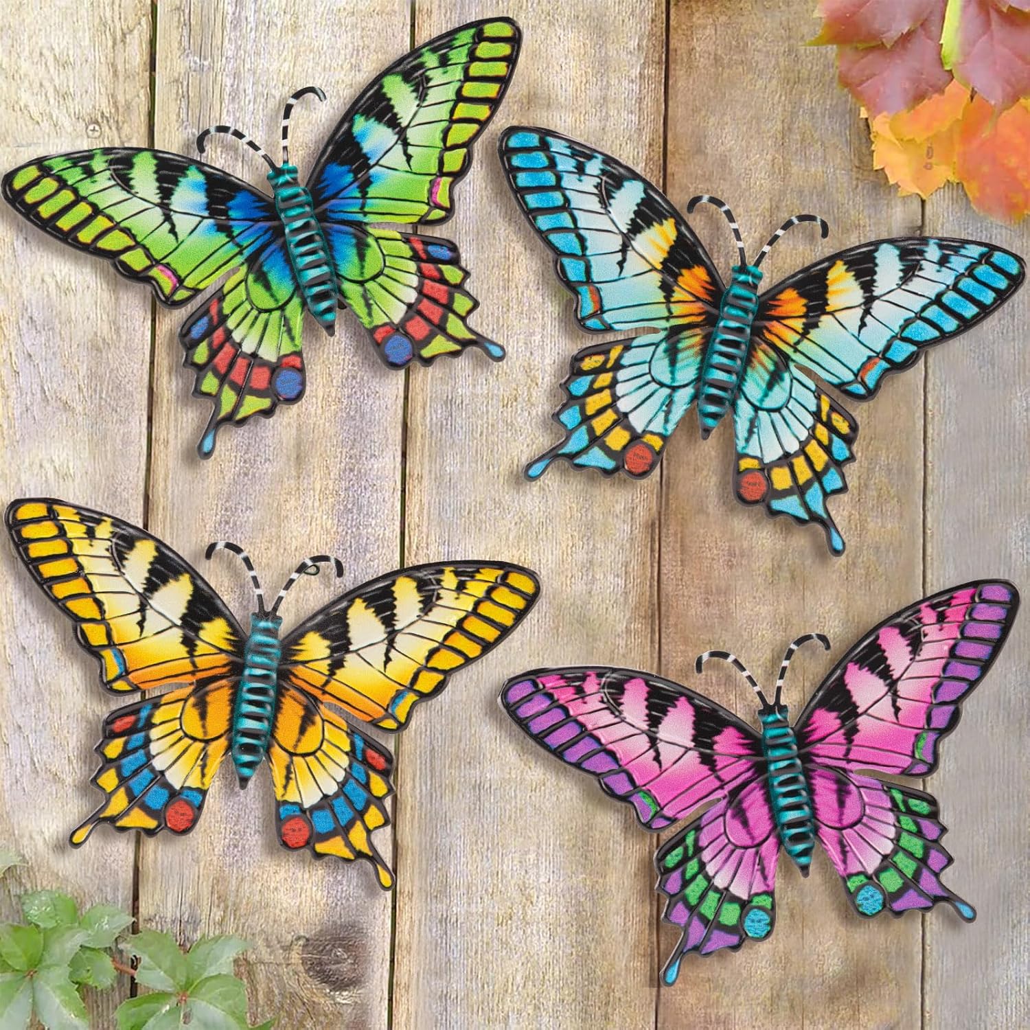 Plaques & Wall Art - VESTCDF Metal Butterfly Wall Decor- 7.2'' Outdoor Fence Wall Art, Colorful Metal Butterfly Hanging Decorations for Garden Yard Living Room Bedroom Patio Balcony(4 Pack)