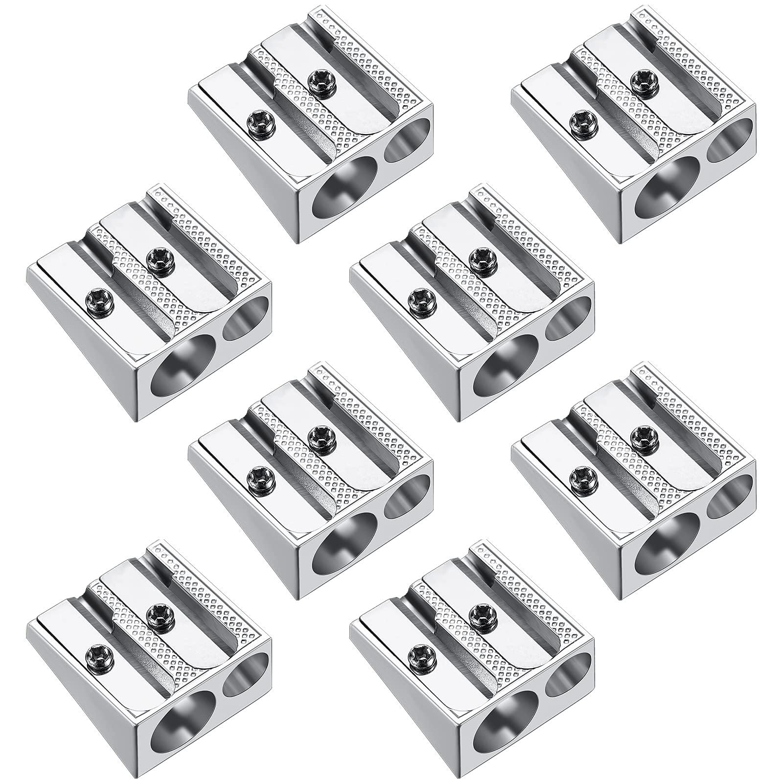 8 Pcs Metal Aluminum Alloy Double Hole Pencil Sharpener, Handheld Pocket Size for School Office - Most Pencil Sizes